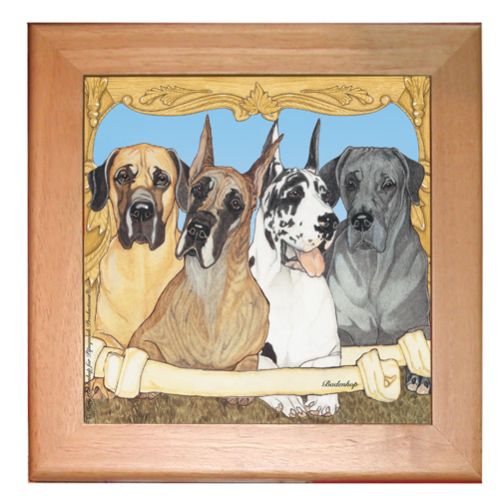 Great Dane Dog Kitchen Ceramic Trivet Framed in Pine 8" x 8"