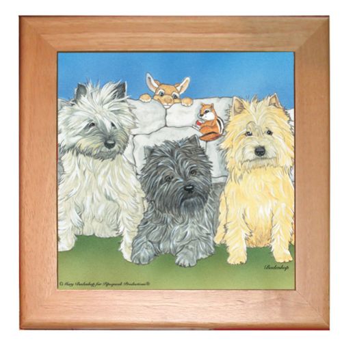 Cairn Terrier Dog Kitchen Ceramic Trivet Framed in Pine 8" x 8"