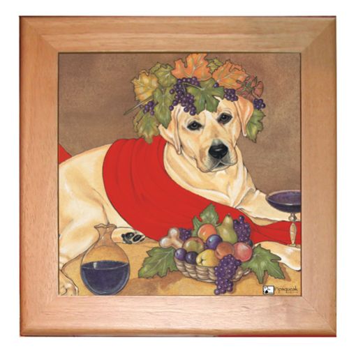 Labrador Yellow Lab Dog Kitchen Ceramic Trivet Framed in Pine 8" x 8"