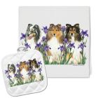 Shetland Sheepdog Sheltie Floral Kitchen Dish Towel and Pot Holder Gift Set