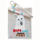 White Shepherd Paw Wipe Towel 11" x 18" Grommet with Clip