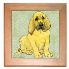 Bloodhound Dog Kitchen Ceramic Trivet Framed in Pine 8" x 8"