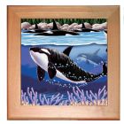 Orca Whale Kitchen Ceramic Trivet Framed in Pine 8" x 8"